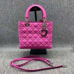 100% Authentic Dior Lady Lambskin Pink Leather Medium Satchel Bag 1525-082925